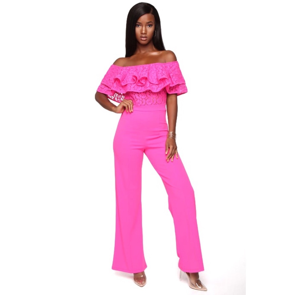 Fashion Nova NWT Layers To This Lady Wide Leg Jumpsuit - Barbie Hot Pink XS